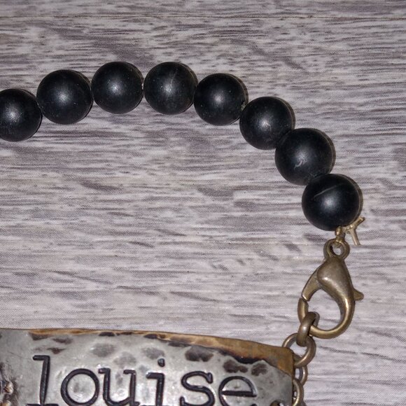 Vintage Rustic Louise Nameplate Bracelet With Skull Beads Art Deco Gothic Tribal - Picture 4 of 6